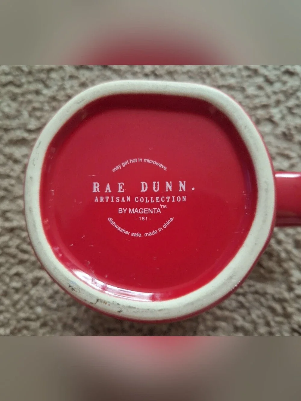 Rae Dunn Red Ceramic Mug with White Rim